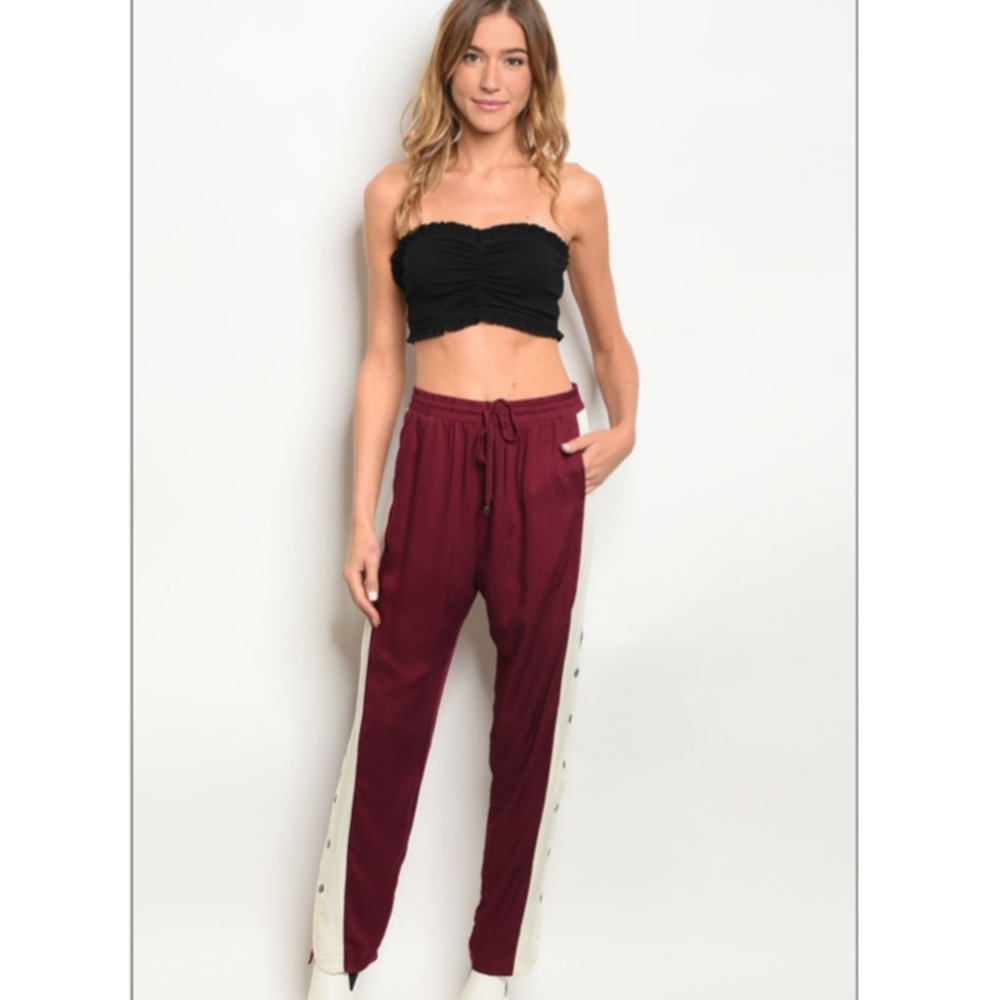 Wine/Cream Track Pants